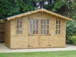 image: Log Cabin | 21mm cladding. 50mm x 50mm internal framing. Possible home office “easy assembly